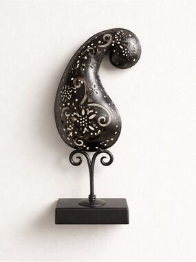 Vintage Style Brown Paisley Metal Accent Candle Holder